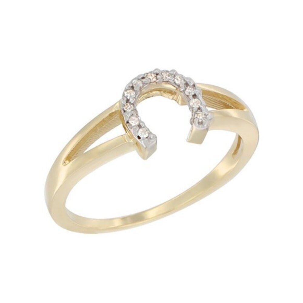 14K Yellow Gold Ladies Diamond Horseshoe Ring, 1/4 inch wide